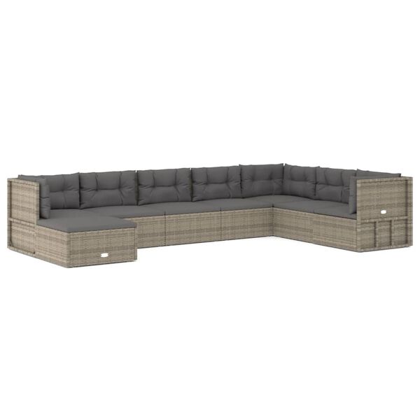 vidaXL 8-tlg. Garten-Lounge-Set mit Kissen Grau Poly Rattan