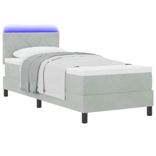 vidaXL LED Boxspringbett mit Matratze Hellgrau 80 x 200 cm Samt