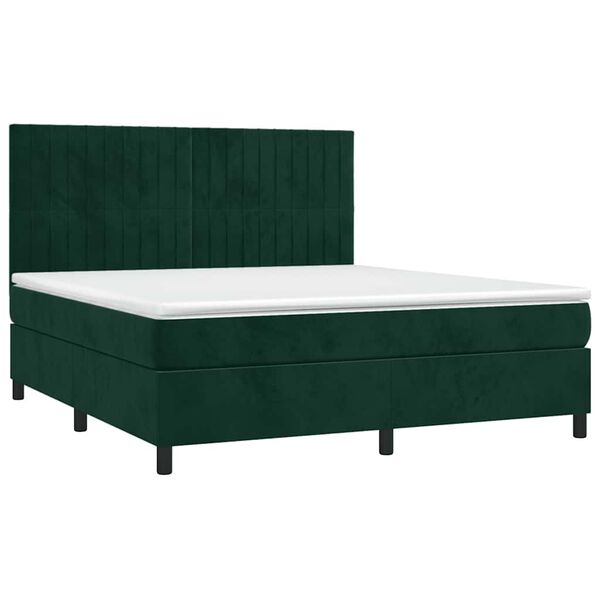 vidaXL Boxspringbett mit Matratze & LED Dunkelgr&uuml;n 180x200 cm Samt