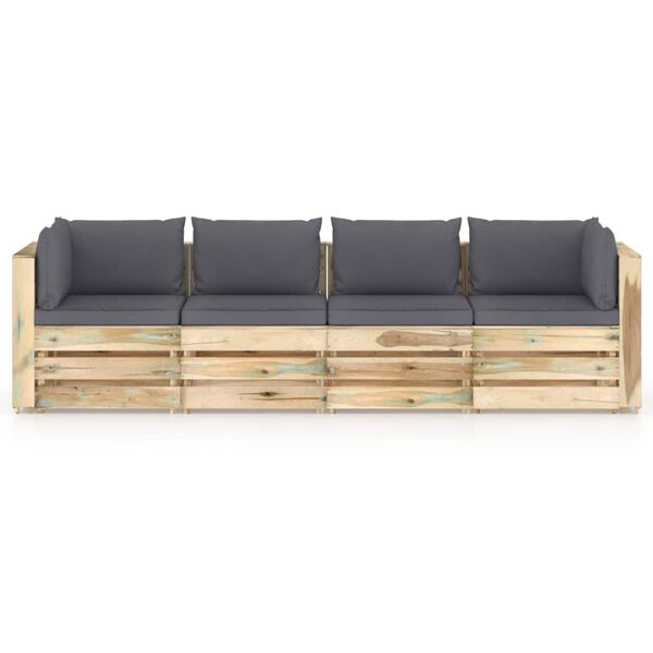 vidaXL 4-Sitzer Outdoor-Sofa mit Kissen Gr&uuml;n Impr&auml;gniertes Holz