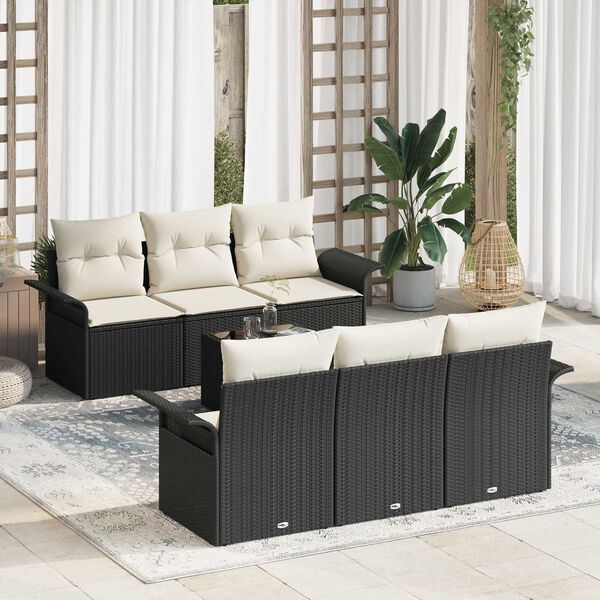 vidaXL Gartensofa-set mit Kissen 7 pcs Schwarz und Creme Poly-Rattan