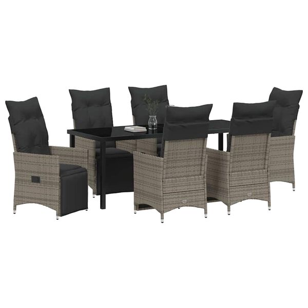 vidaXL Garten Essgruppe mit Kissen 7 pcs Grau Poly-Rattan