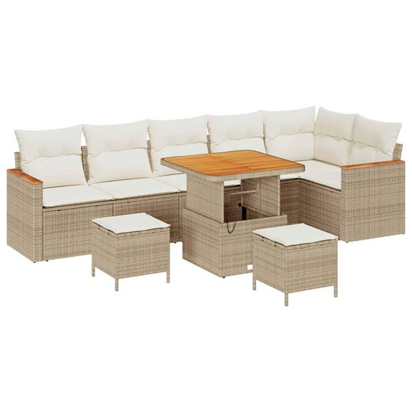 vidaXL Gartensofa-set 9 pcs Beige Poly-Rattan