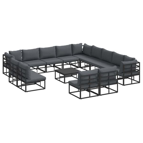 vidaXL Garten-Sofa-Set mit Kissen 14 pcs Schwarz Aluminium