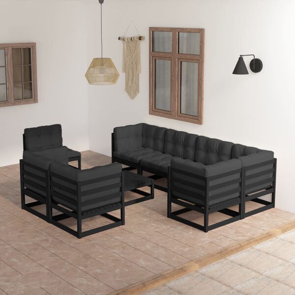 vidaXL 9-tlg. Garten-Lounge-Set mit Kissen Massivholz Kiefer