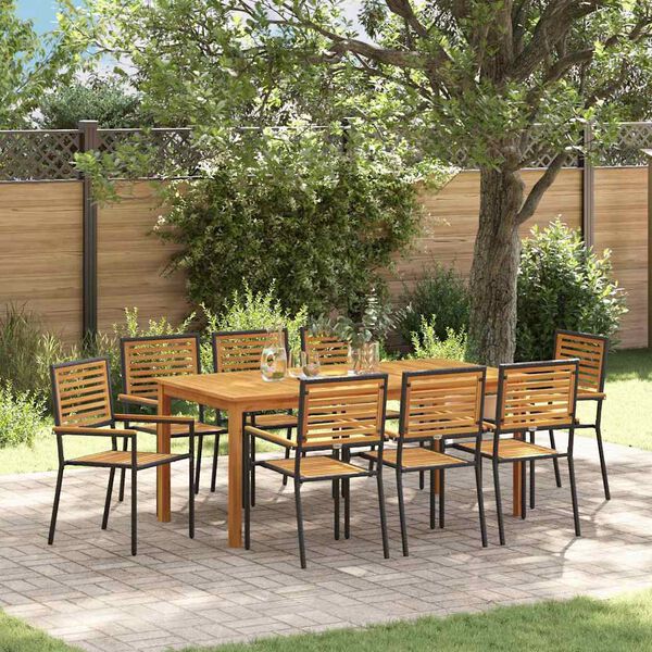 vidaXL Garten Essgruppe 9 pcs Schwarz Poly Rattan