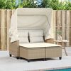 vidaXL Gartensofa 2-Sitzer mit Dach und Hockern Beige Poly Rattan