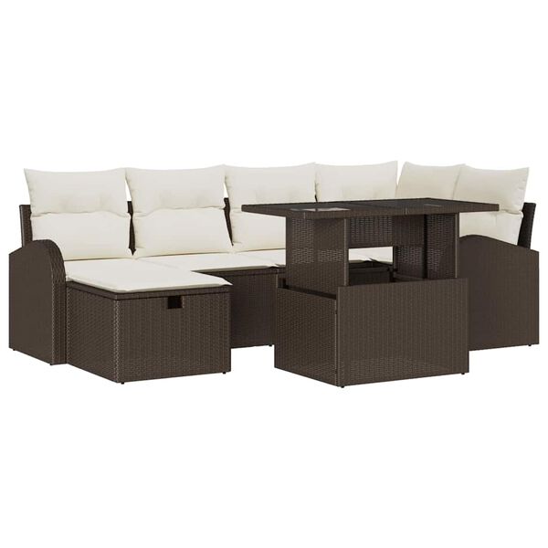 vidaXL Garten-Sofa-Set mit Kissen mit Speicher 7 pcs Braun Poly Rattan