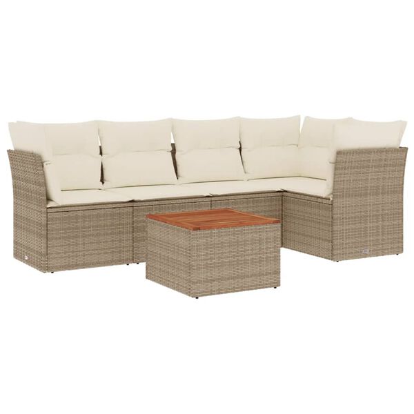 vidaXL 6-tlg. Garten-Sofagarnitur mit Kissen Beige Poly Rattan