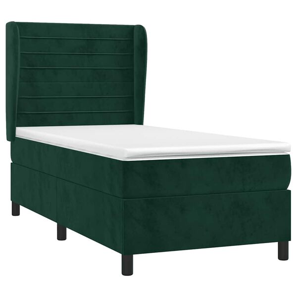 vidaXL Boxspringbett mit Matratze Dunkelgr&uuml;n 90x190 cm Samt