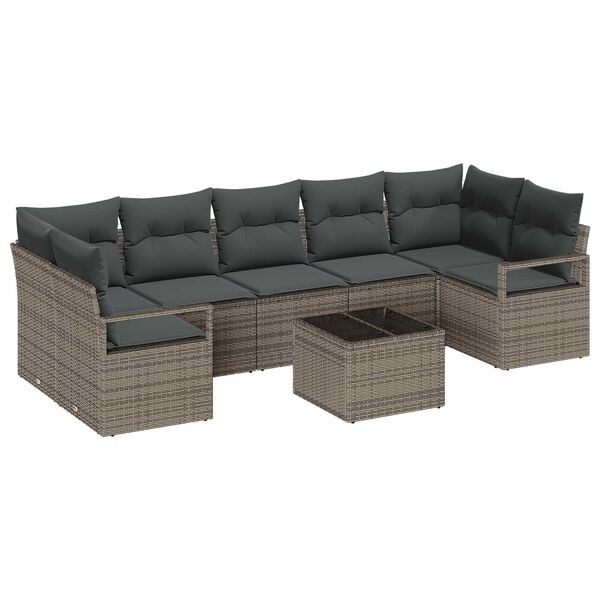 vidaXL Garten-Sofa-Set 8 pcs Grau Poly-Rattan und Stahl und Glas