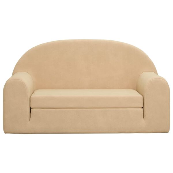 vidaXL 2-Sitzer Kindersofa mit Schlaffunktion Creme Weicher Pl&uuml;sch