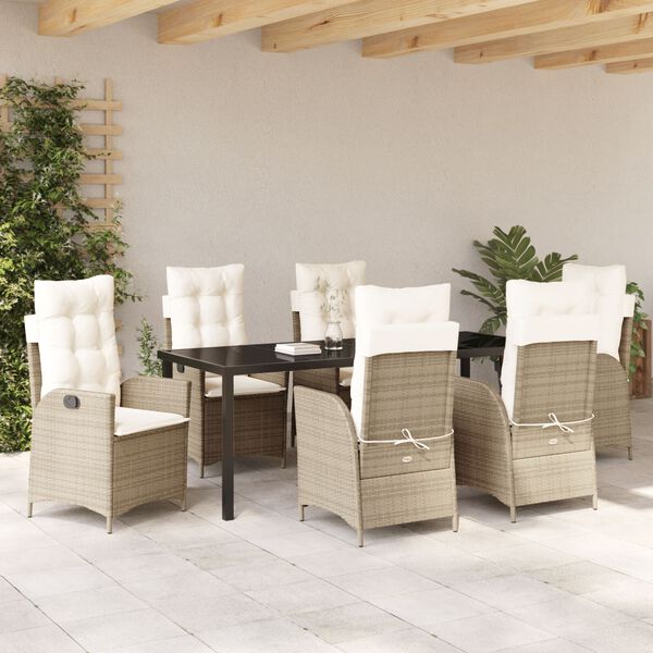 vidaXL Garten Essgruppe mit Kissen 7 pcs Beige Poly-Rattan