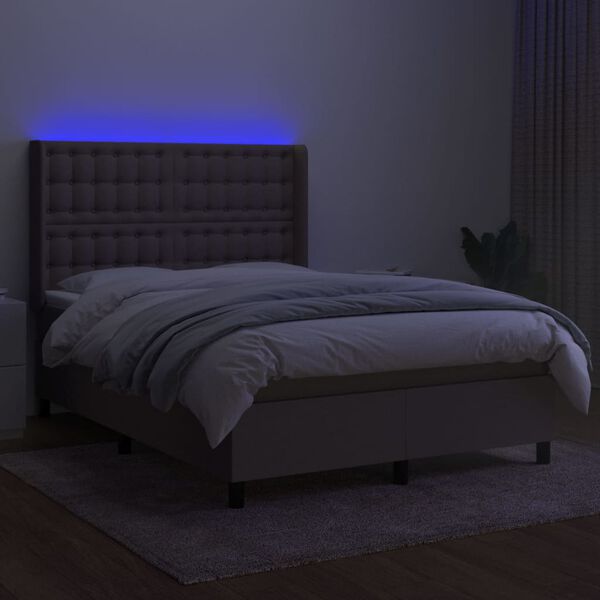 vidaXL Boxspringbett mit Matratze & LED Taupe 140x190 cm Stoff