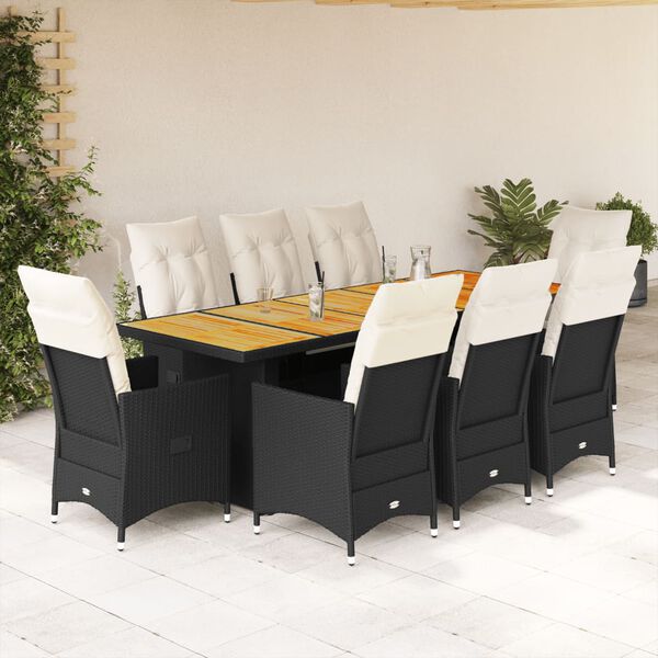 vidaXL 11-tlg. Garten-Bistro-Set mit Kissen Schwarz Poly Rattan
