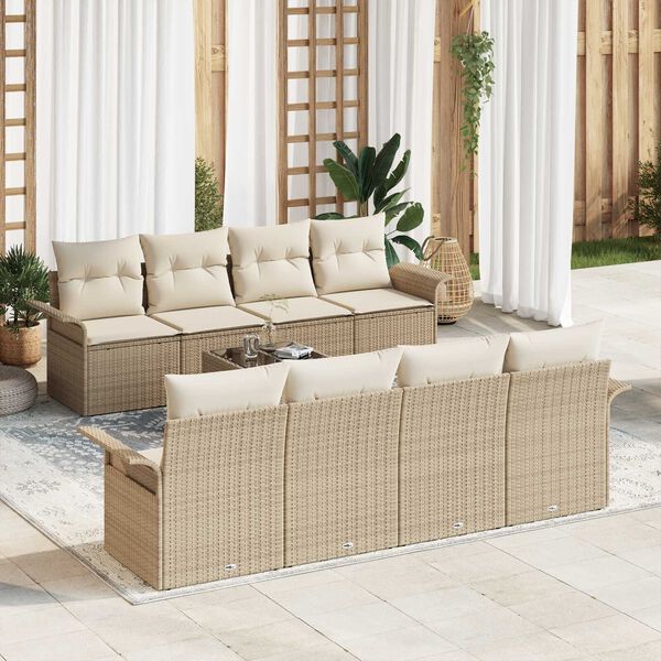 vidaXL Gartensofa-set mit Kissen 9 pcs Beige Poly-Rattan