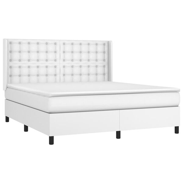 vidaXL Boxspringbett mit Matratze Wei&szlig; 160x200 cm Kunstleder