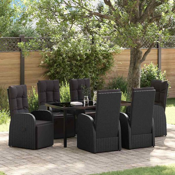 vidaXL Garten Essgruppe mit Kissen 7 pcs Schwarz Poly-Rattan