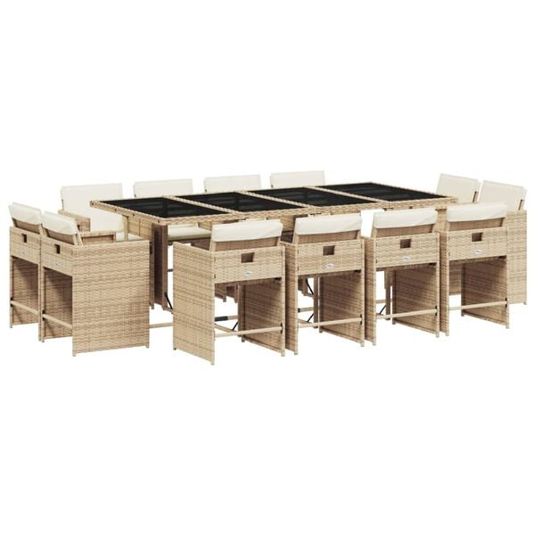 vidaXL 13-tlg. Garten-Essgruppe mit Kissen Beige Poly Rattan