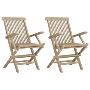vidaXL Klappst&uuml;hle, 2 St&uuml;ck, Grau, 56 x 61 x 89 cm, Massivholz Teak