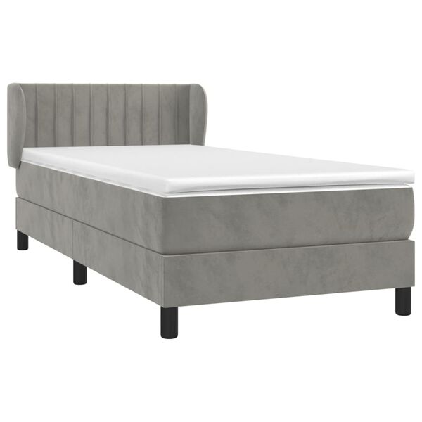 vidaXL Boxspringbett mit Matratze Hellgrau 90x200 cm Samt