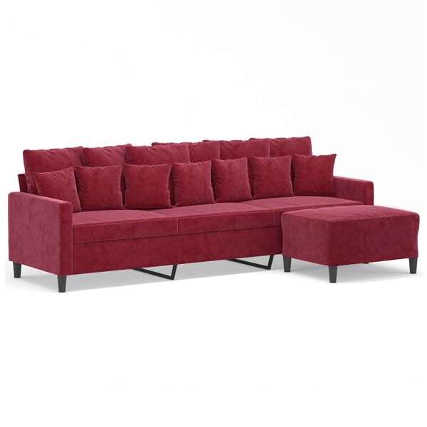 vidaXL 3-Sitzer-Sofa mit Hocker Weinrot 210 cm Samt