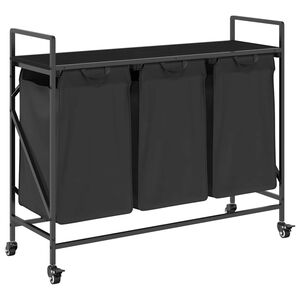 vidaXL W&auml;schekorb 3 F&auml;cher mit R&auml;dern Schwarze Eiche