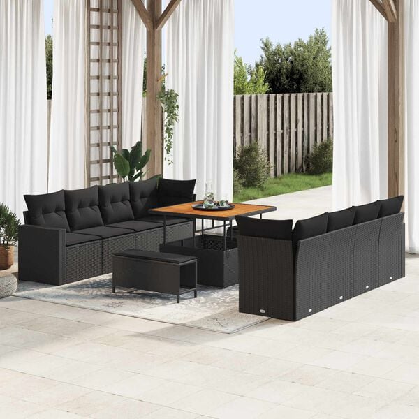 vidaXL Gartensofa-set mit Kissen 12 pcs Schwarz Poly-Rattan