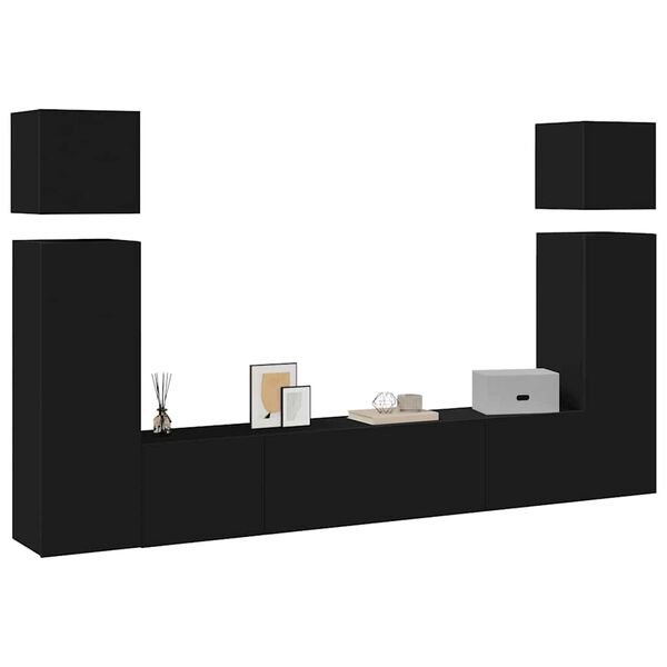 vidaXL 8-tlg. TV-Schrank-Set Schwarz Holzwerkstoff