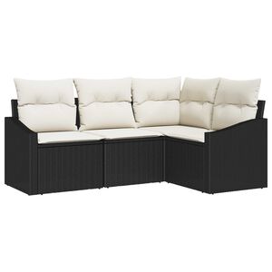 vidaXL Sofa Set mit Kissen 4 pcs Schwarz Poly Rattan