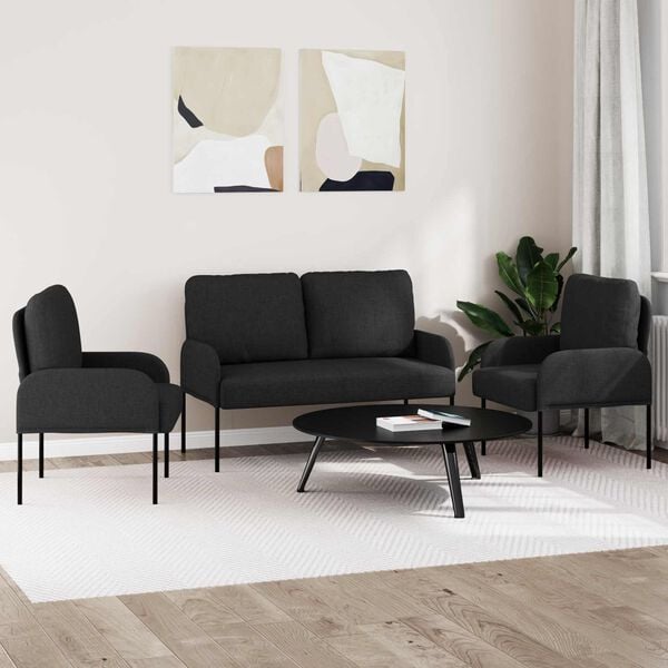 vidaXL Sofagarnituren 3 pcs Schwarz 115 x 56 x 80 cm Sperrholz