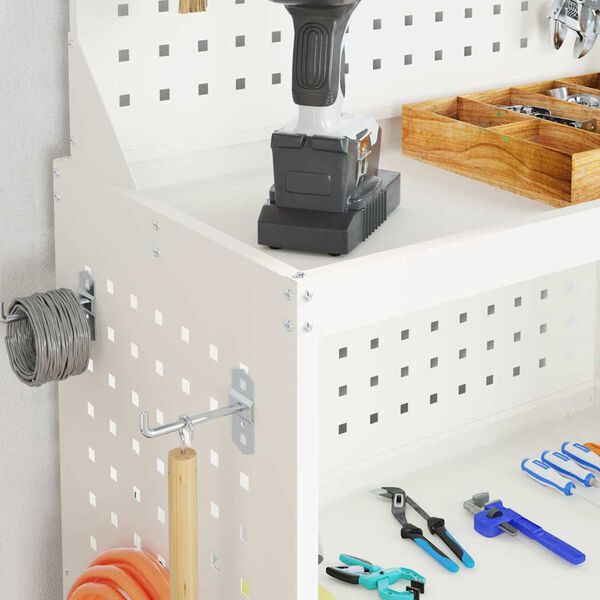 vidaXL Werkzeugwagen Mit Rad Wei&szlig; 65 x 35 x 111 cm Kaltgewalzter Stahl