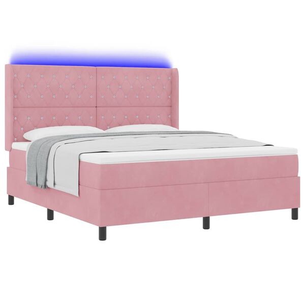 vidaXL Boxspringbett mit Matratze mit LED Rosa 180 x 200 cm Samt