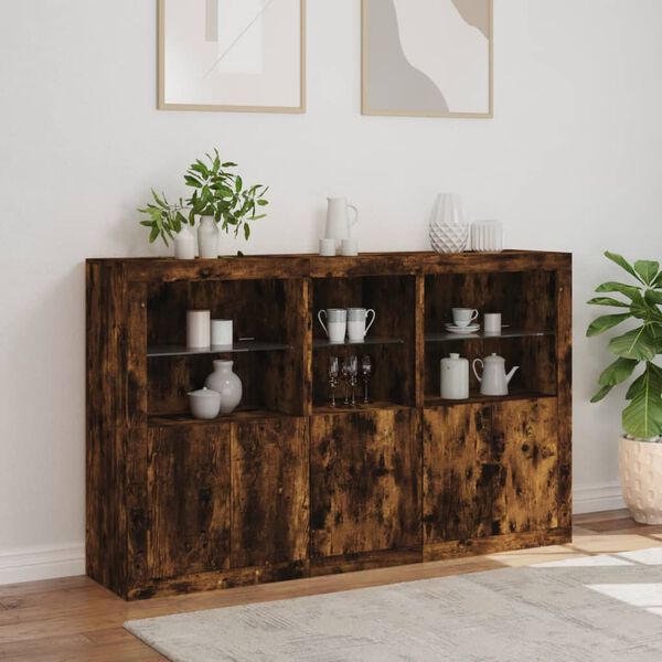 vidaXL Sideboard mit LED-Leuchten R&auml;uchereiche 162x37x100 cm