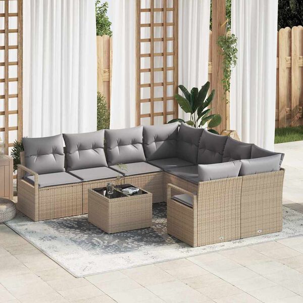 vidaXL Sofa Set mit Kissen 9 pcs Beige und Grau Poly-Rattan