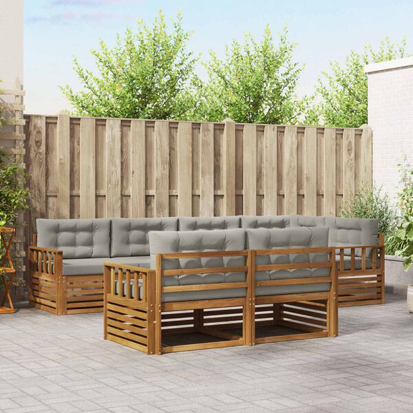 vidaXL Outdoor-Sofagarnitur mit Kissen 7 pcs Nat&uuml;rlich und Hellgrau