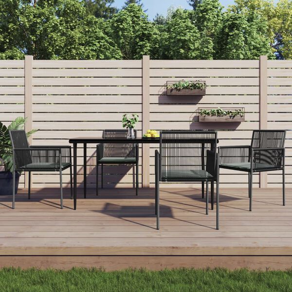 vidaXL 5-tlg. Garten-Essgruppe mit Kissen Schwarz Poly Rattan & Stahl