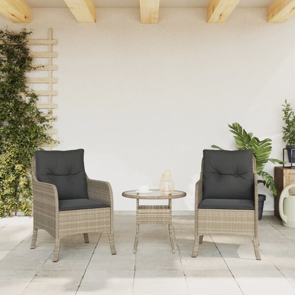 vidaXL Gartenstühle mit Kissen 2 Stk. Hellgrau Poly Rattan