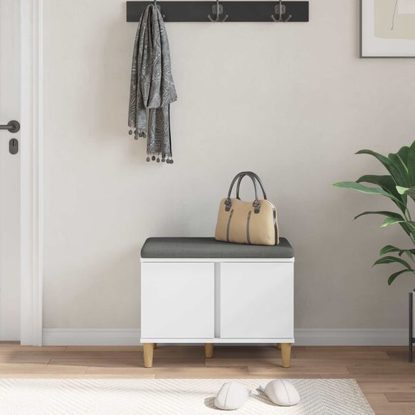 vidaXL Flurbank mit Kissen mit Speicher mit T&uuml;r Wei&szlig; 60 x 38 x 46 cm