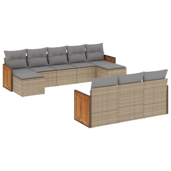 vidaXL 10-tlg. Garten-Sofagarnitur mit Kissen Beige Poly Rattan