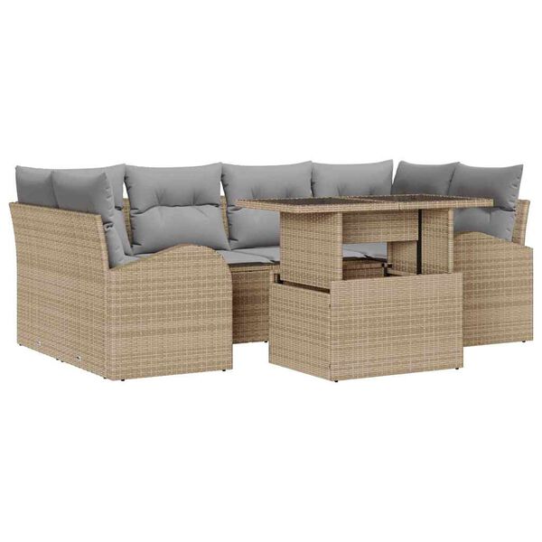 vidaXL Gartensofa-set mit Kissen 7 pcs Beige Poly Rattan