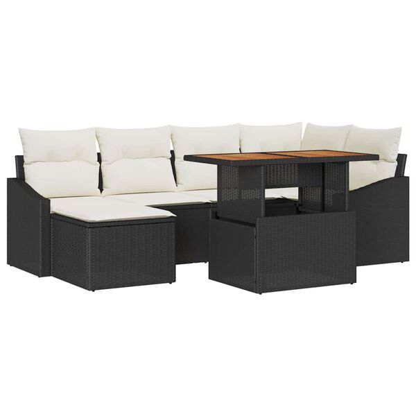 vidaXL Garten-Sofa-Set mit Speicher 7 pcs Schwarz Poly Rattan