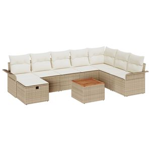 vidaXL Gartensofa-set mit Kissen mit Speicher 9 pcs Beige Poly Rattan
