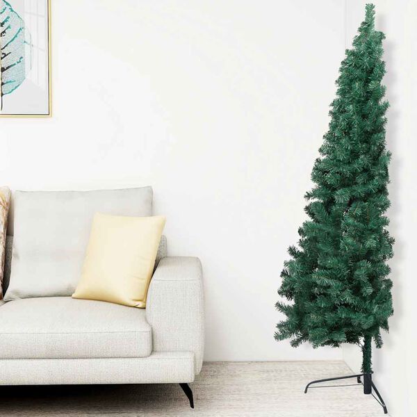 vidaXL K&uuml;nstlicher Halb-Weihnachtsbaum Beleuchtung Kugeln Gr&uuml;n 210 cm