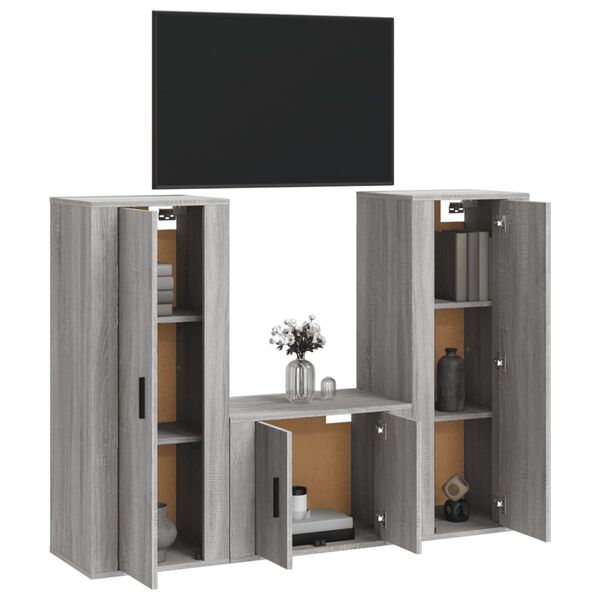 vidaXL 3-tlg. TV-Schrank-Set Grau Sonoma Holzwerkstoff
