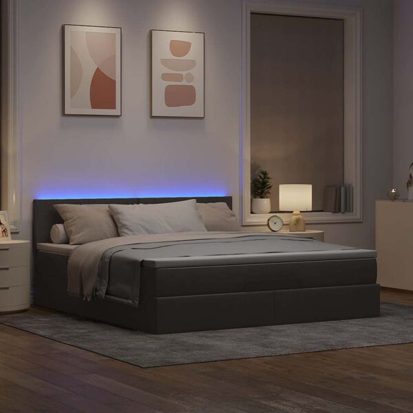 vidaXL Ottomane Bett mit Matratze & LEDs Taupe 180x200 cm Stoff