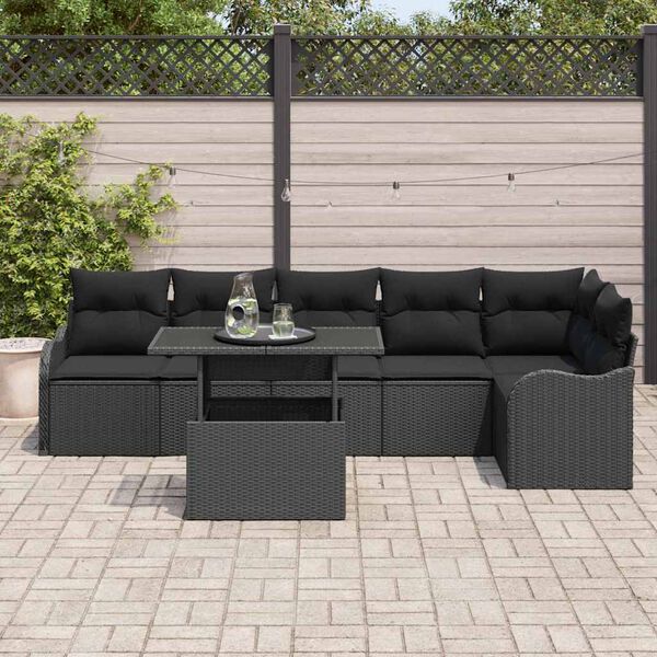 vidaXL Sofa Set mit Kissen 7 pcs Schwarz Poly Rattan