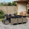 vidaXL 11-teiliges Garten-Ess-Set mit Kissen, grau, Polyrattan