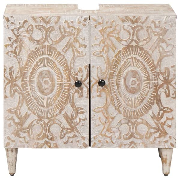 vidaXL Waschbeckenschrank Wei&szlig; 62 x 33 x 58 cm Massivholz Mango