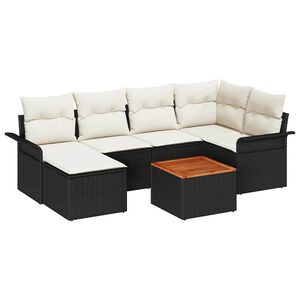 vidaXL Gartensofa-set mit Kissen 7 pcs Schwarz Poly-Rattan